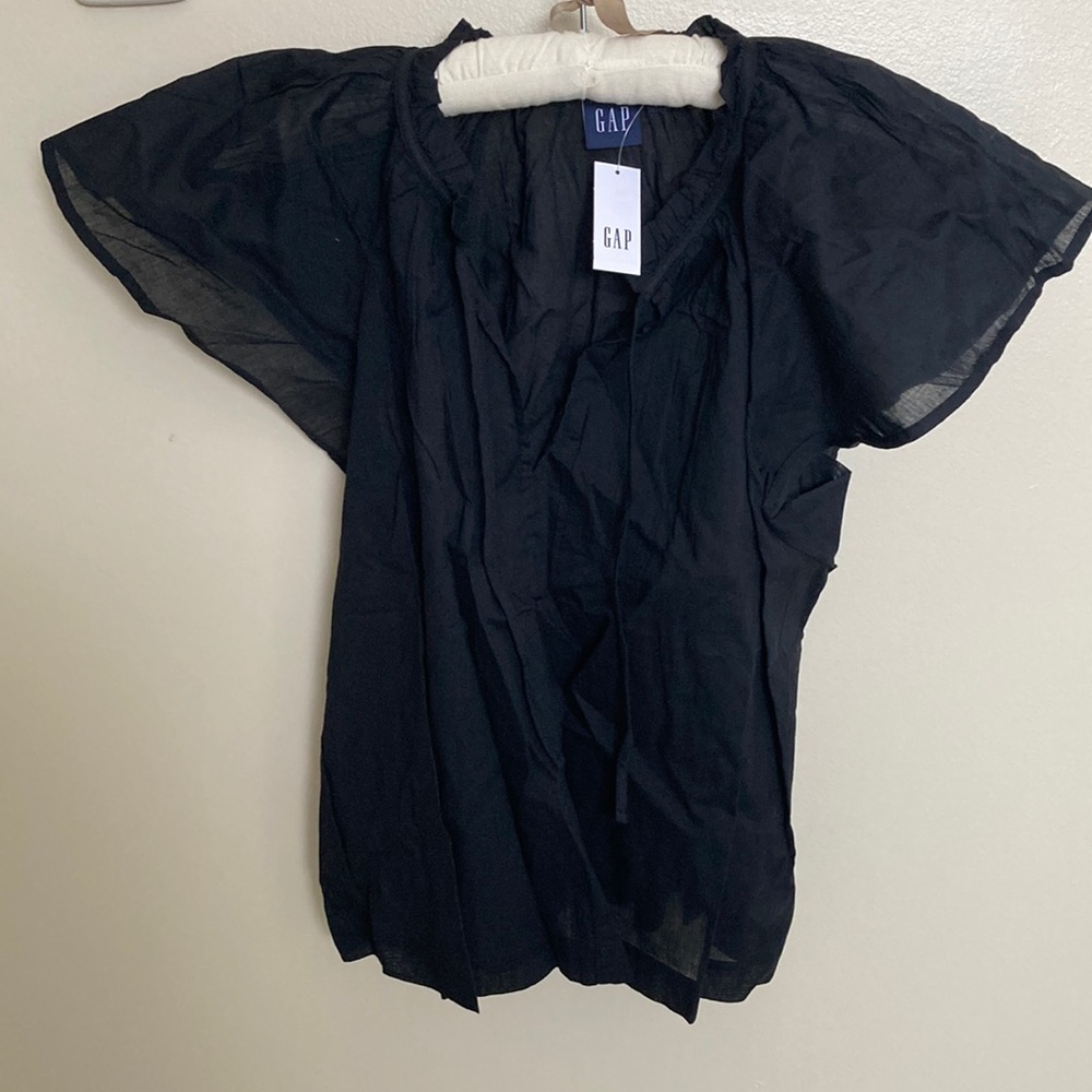 Sheer black Gap tie neck blouse NWT